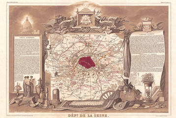 1852, Levasseur Map of the Department de la Seine, Paris
