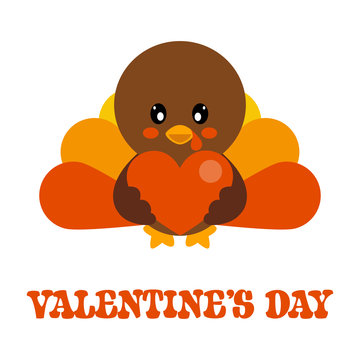cartoon turkey vector with heart and valentines text