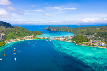 Fototapeta na wymiar landscape aerial top view phi phi island kra bi Thailand hi season