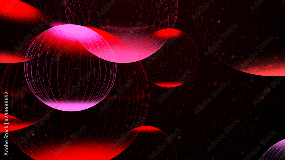Poster flying panoramic spheres in outer space. abstract background with 3d dynamic spheres. graphic concep