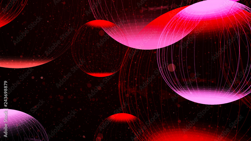 Poster flying panoramic spheres in outer space. abstract background with 3d dynamic spheres. graphic concep