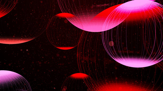 Flying panoramic spheres in outer space. Abstract background with 3d dynamic spheres. Graphic concept for your design. 3D rendering