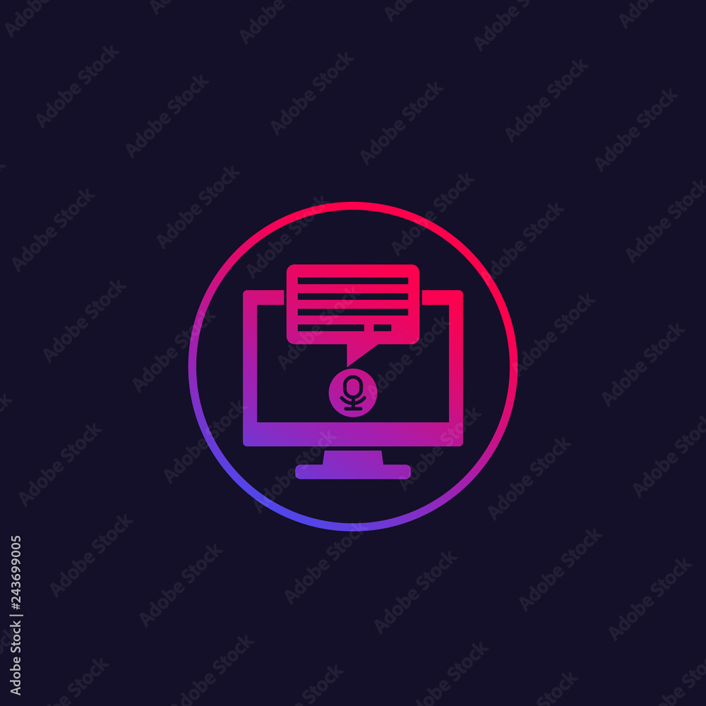 Poster speech recognition in computer vector icon in circle