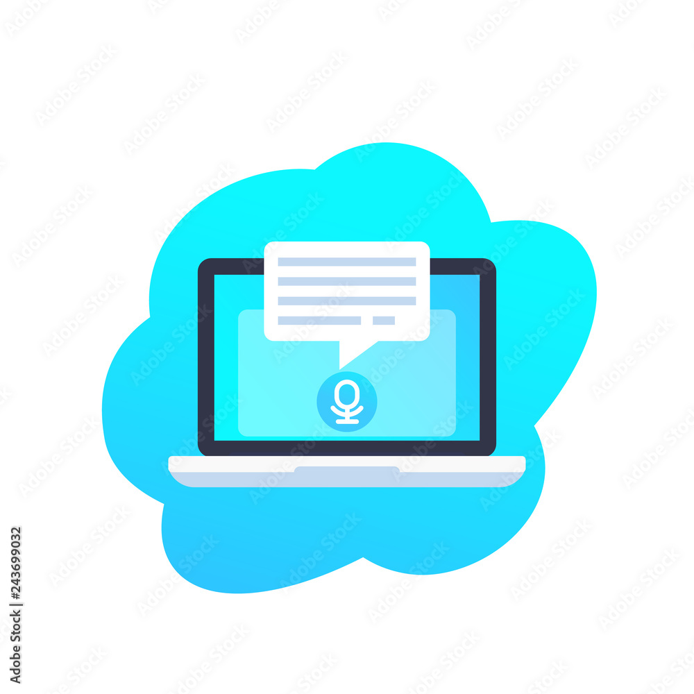 Poster speech recognition in laptop computer vector icon