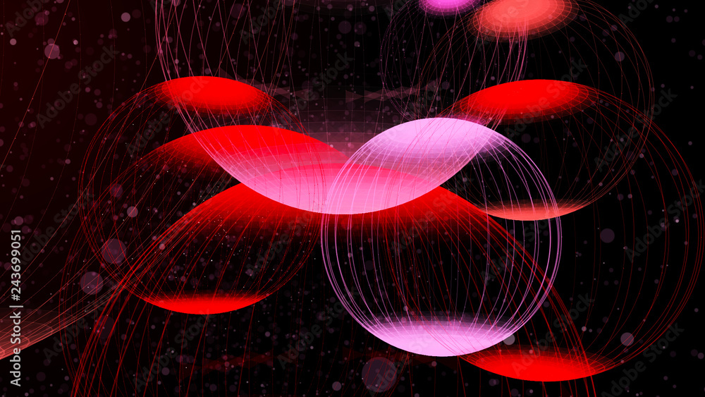 Poster flying panoramic spheres in outer space. abstract background with 3d dynamic spheres. graphic concep