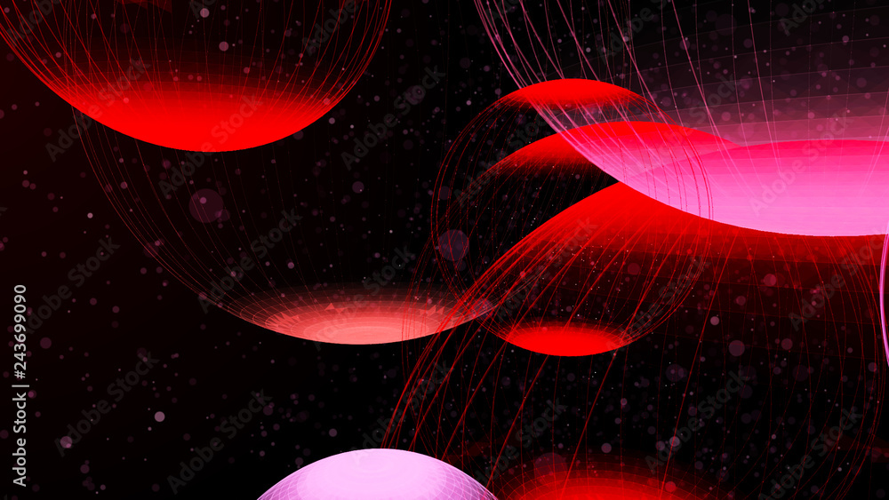 Poster flying panoramic spheres in outer space. abstract background with 3d dynamic spheres. graphic concep