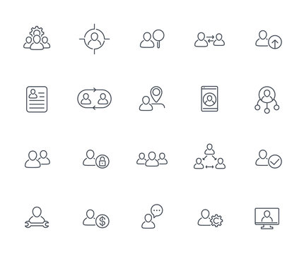 Team, human resources, HR, staff, personnel, group and collaboration line icons set