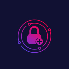 Lock with add sign, security, data protection vector icon