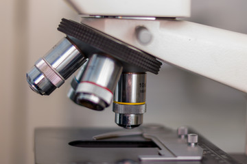 Microscope close-up, laboratory equipment