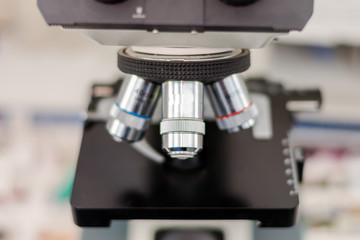 Microscope close-up, laboratory equipment