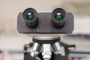Microscope close-up, laboratory equipment