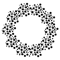Frame circle of round black dots of different sizes. Vector eps
