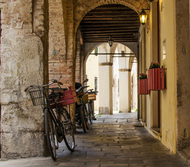 Bicycles under the arcades of Padua