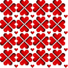Vintage pixel heart pattern design on white background