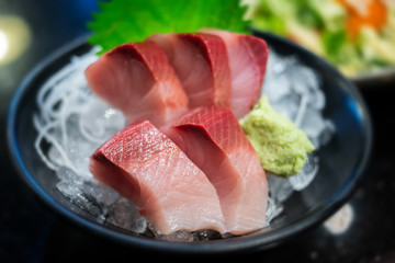 Raw Yellow tail fish or Hamachi sashimi.
