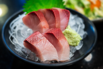 Raw Yellow tail fish or Hamachi sashimi.