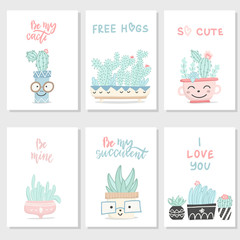 Set of postcards with succulents and cactuses