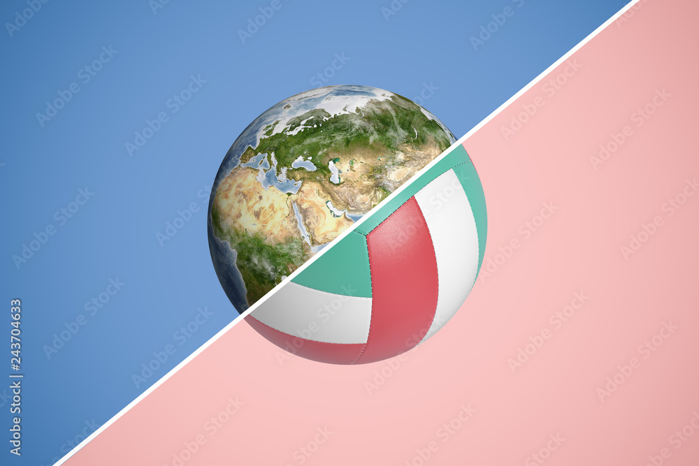 Poster 3d rendering of a sphere split into halves with a diagonal line, one half being planet earth and the