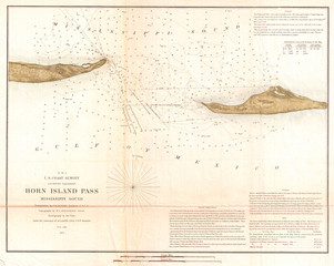 1852, U.S. Coast Survey Map of Horn Island Pass, Mississippi Sound