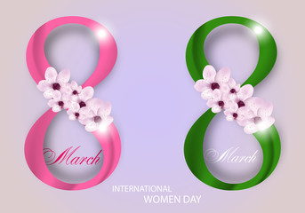 Set isolated Digits eight with flowers for Holiday March 8 International Women's Day on light background. Vector