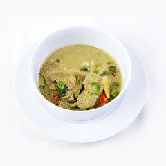 Thai cuisine, Delicious thai food, Green curry in a white bowl