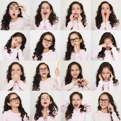 Collage of little girl different emotions