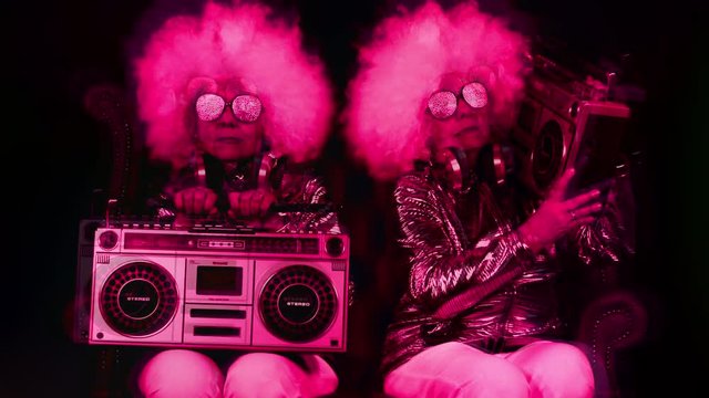 grandma dj cool woman retired elderly music party ghettoblaster