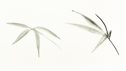 bamboo leaves are hand drawn on creamy paper