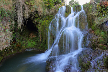 Silky waterfall in Tobera village, Burgos, Spain.
