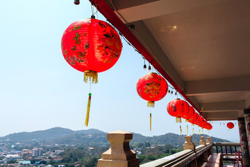 Chinese lantern on the roof of Chinese temple temple