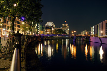 Berlin Reichstag and Spree river at night