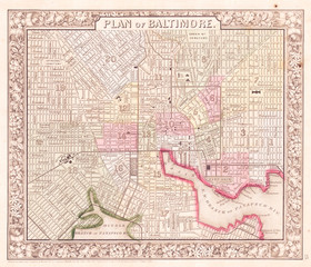 1864, Mitchell Map of Baltimore, Maryland