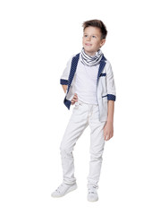 Naklejka premium Portrait of cute boy posing isolated on white background