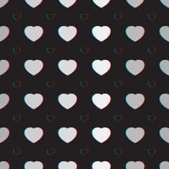 Seamless pattern created by simple hearts in anaglyph style
