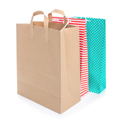 Red green shopping bag package sale buy on a white background. Isolation