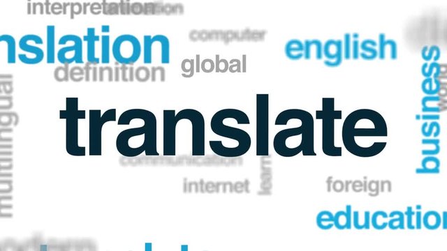 Translate animated word cloud. Kinetic typography.