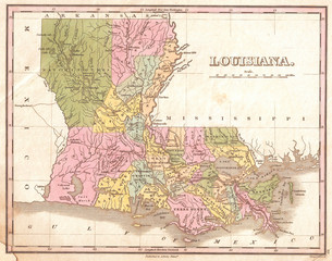 1827, Finley Map of Louisiana, Anthony Finley mapmaker of the United States in the 19th century