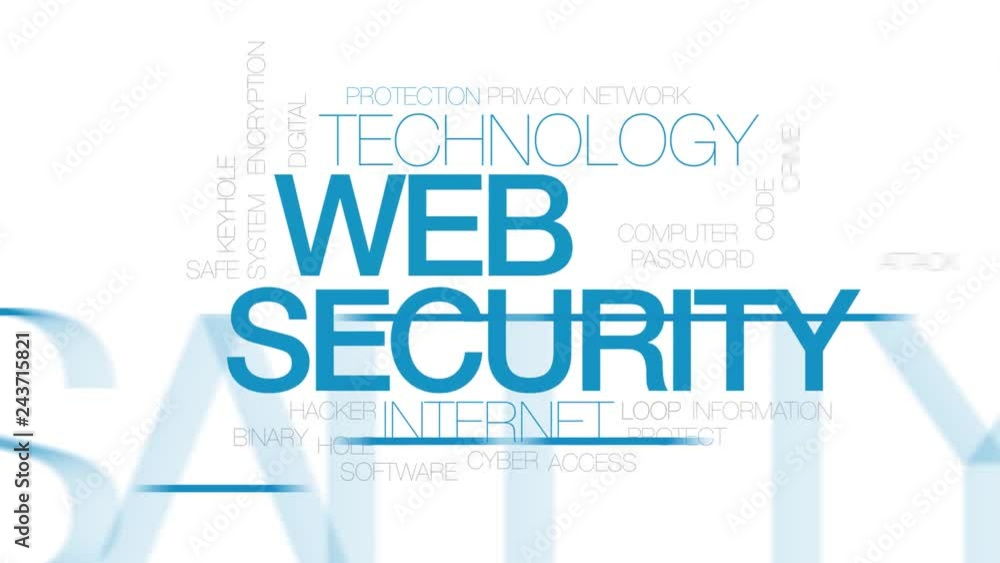 Poster web security animated word cloud. kinetic typography.