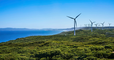 Wind turbines on a coastal Wind Farm, Albany, Western Australia, Australia