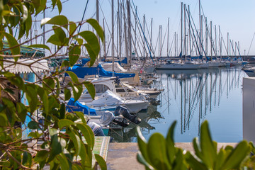 View of sailing and motor boats in Golfe de Saint Tropez, France