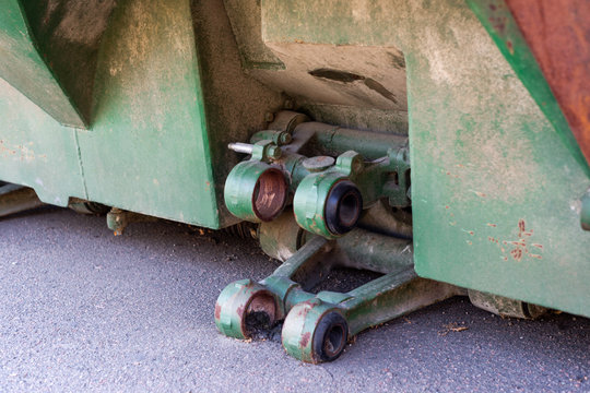 Damaged body of a military armored infantry. Parts of wheelbase vehicle on photo. Outdoor military vehicles museum. Armor is damaged at the battlefield.