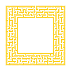 Sophisticated color square maze frame. Game for kids and adults. Puzzle for children. One entrance, one exit. Labyrinth conundrum. Flat vector illustration. With place for your image.