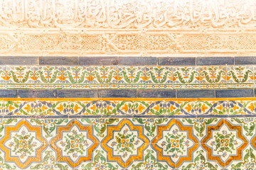 Arab tiles in the palace of Alhambra in Granada, Andalusia