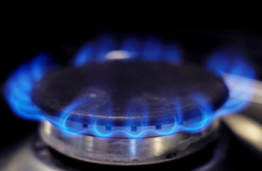 Natural gas burning a blue flames