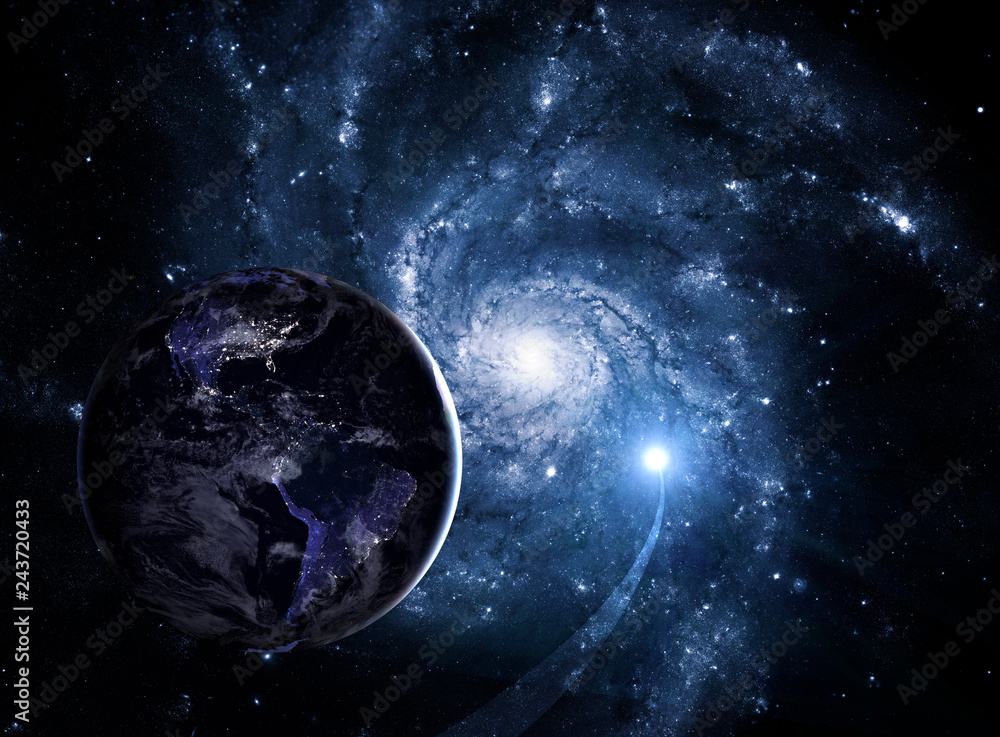 Wall mural planet earth. earth in the endless stellar space. elements of this image furnished by nasa