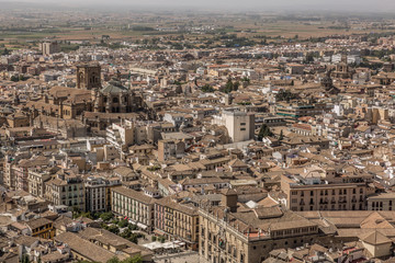 Fototapeta premium Panoramic View of the city of Granada and Neighborhood of the Albaicin from the Alhambra Watch Tower. Granada
