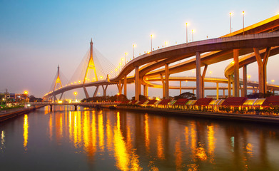 Fototapeta na wymiar Bhumibol Bridge highway in Bangkok Thailand