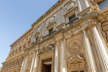 Facade of Charles V Palace in Alhambra of Granada, Andalusia