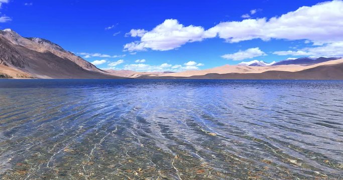 Transparent water of Tso Moriri lake in Ladakh, India
