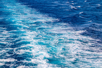 A stripe of sea waves from the ship